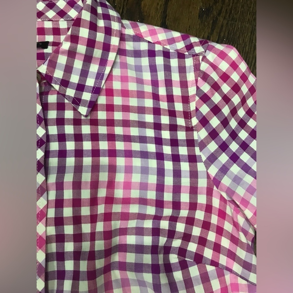 Talbots Pink Purple and White Checkered Button Down Shirt size small - Picture 5 of 12